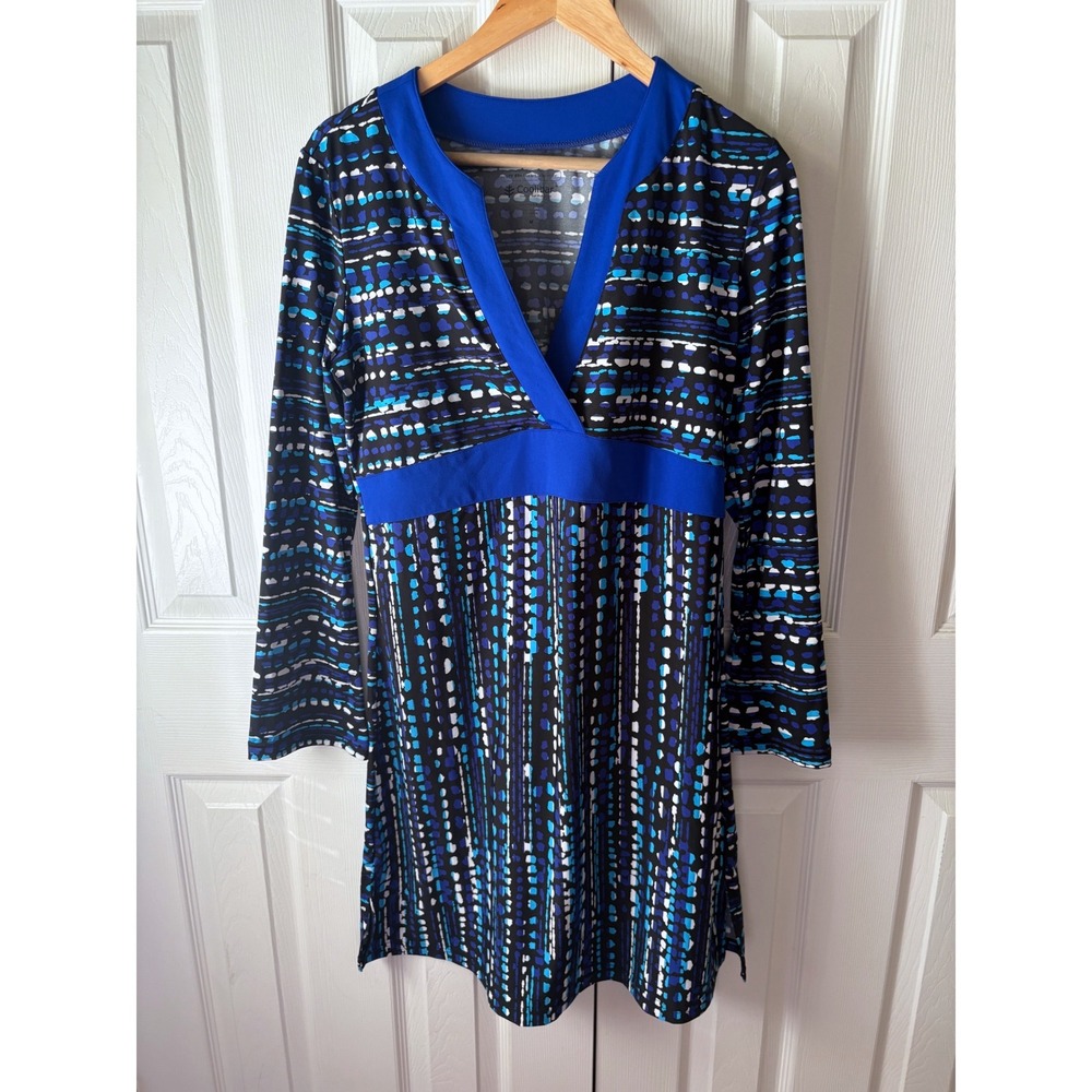 Coolibar Blue Abstract Print UPF 50+ Lightweight Long‎ Sleeve Dress M